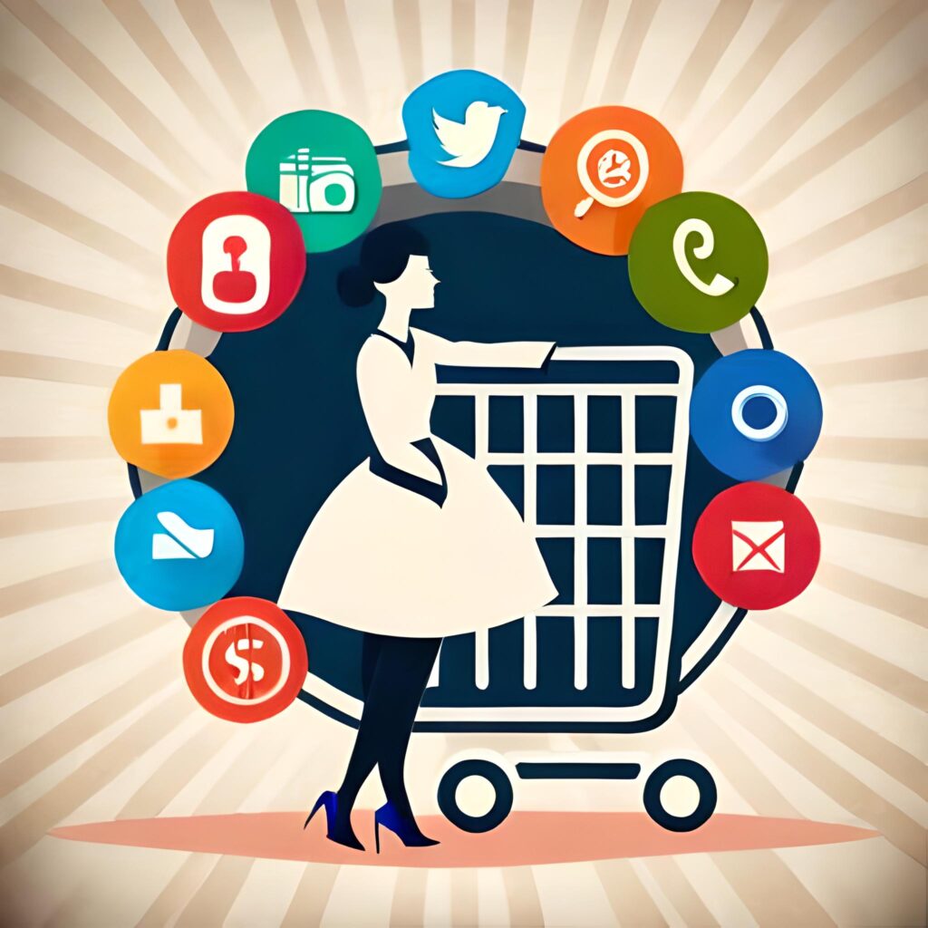 E-commerce image with social media platforms icons